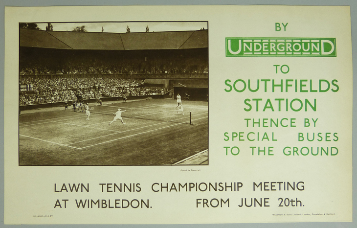 A posted suggesting Southfield Station is the best place to alight for Wimbledon - along with a black and white photo of the action