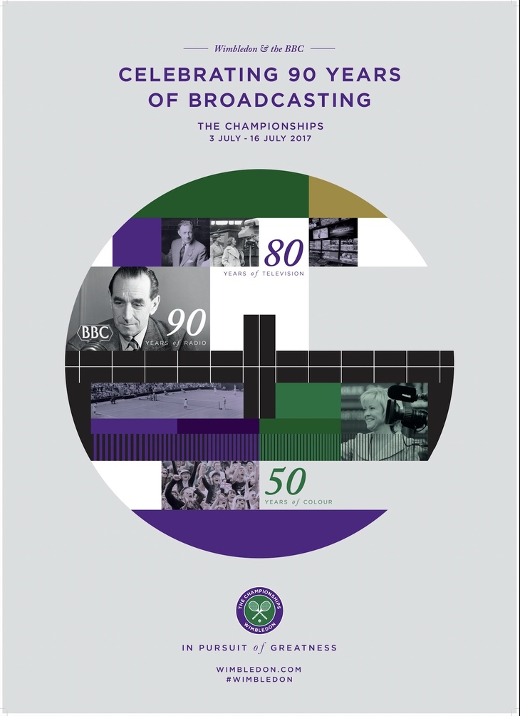 A poster celebrating 90 years of broadcasting from Wimbledon
