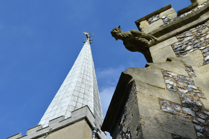 Spire and gargoyle of St Mary's Harrow.
