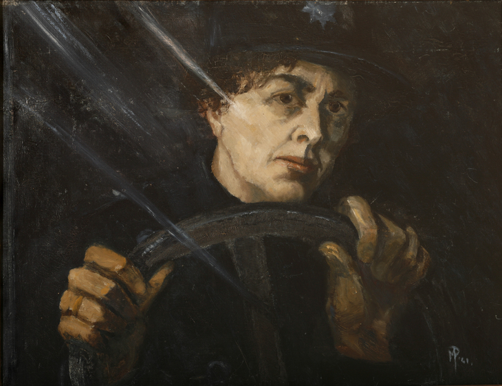 Painting of someone at the wheel