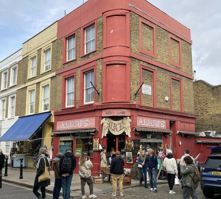 Alice's antiques on Portobello Road, a red fronted victorian corner building