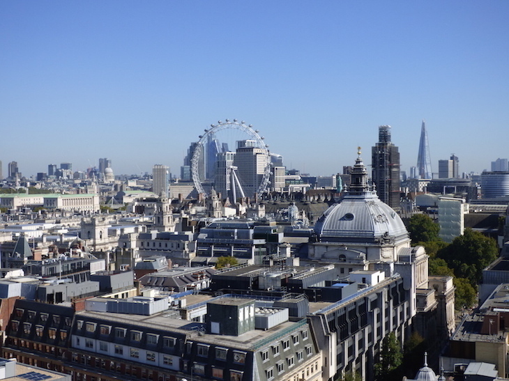 Autumn in London: view of the London skyline including the London Eye, seen from the roof of 55 Broadway during Open House.