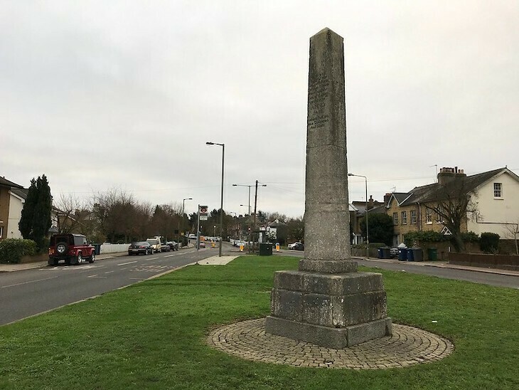 The Battle of Barnet memorial - an obelisk on a village green