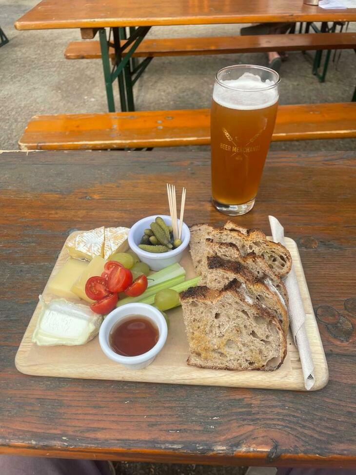 Brewery taprooms in London: A beer with a selection of bread and cheese