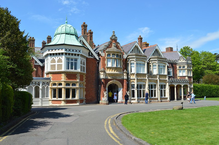 The exterior of Bletchley Park manor house