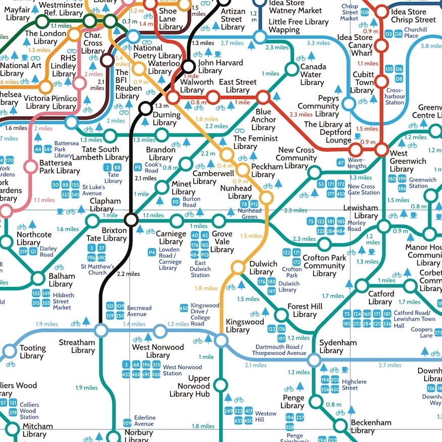 The Bookground map is a tube style map with local libraries marked