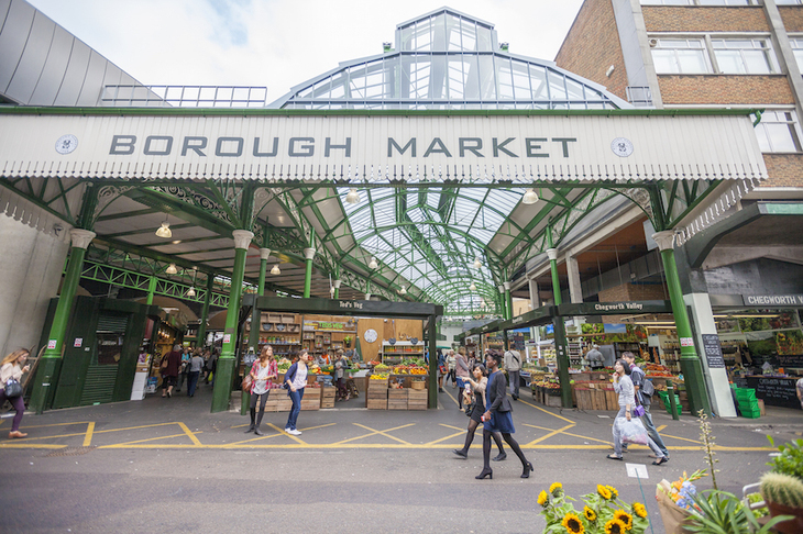 Free Things To Do In London: The grand entrance to Borough Market - with its green columns and glass roof