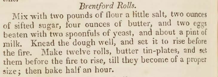 A recipe for Brentford rolls involving flour, eggs, sugar, butter and other stuff