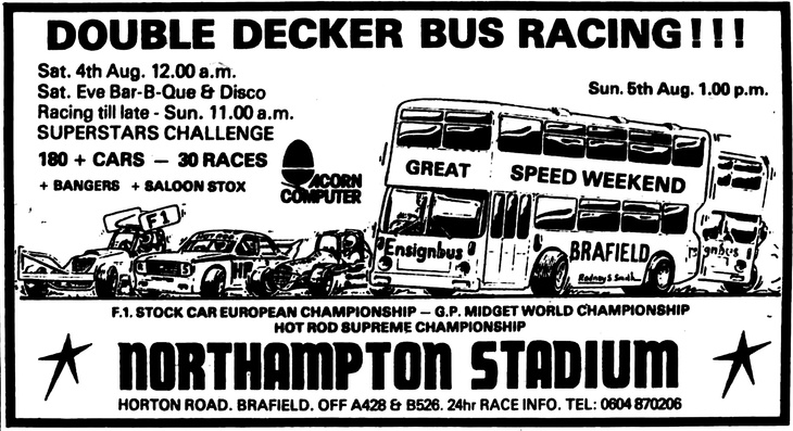 An old ad for bus racing at Northampton Stadium