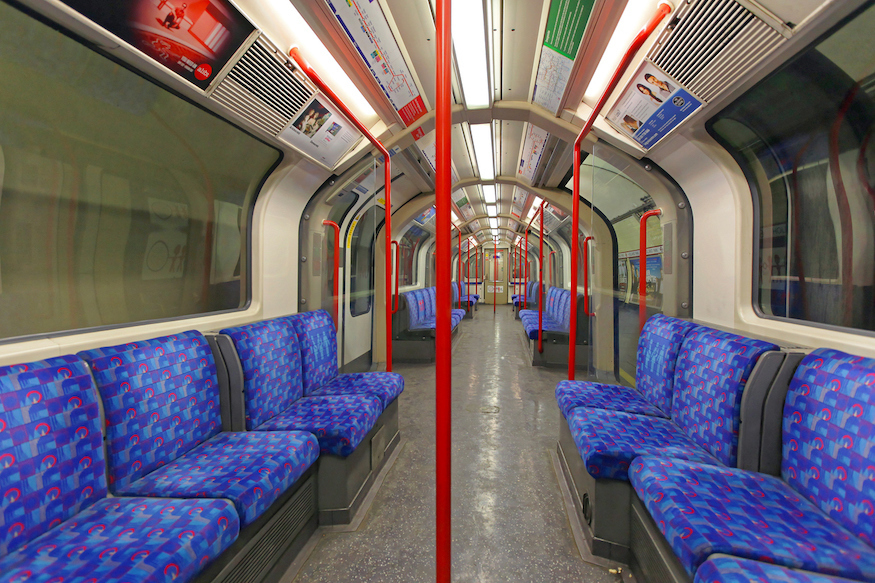 An empty Central line carriage