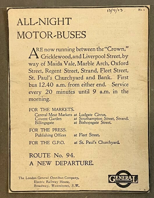 An advert setting out the route of the new night bus