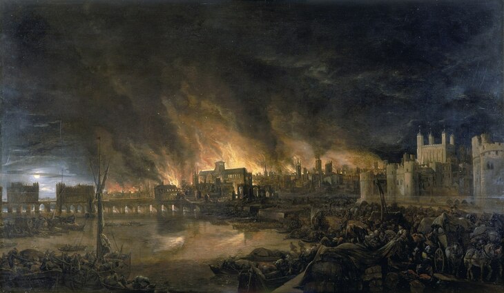 Things To Do In London On A Monday: A painting of the Great Fire of London