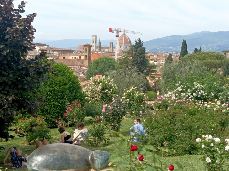 A beautiful rose gardens with stunning views of Florence... except for a single crane in the way