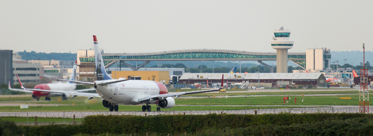 A plane on the runway at Gatwick.