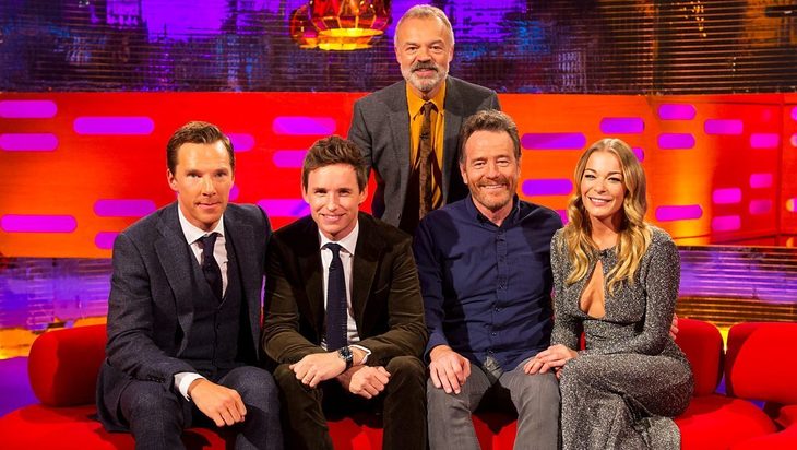 Free Things To Do In London: graham norton poses with hollywood guests including bryan cranston and benedict cumberbatch 