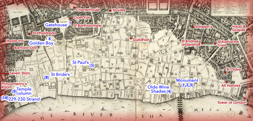 A map showing the extent of the great fire and the surviving buildings