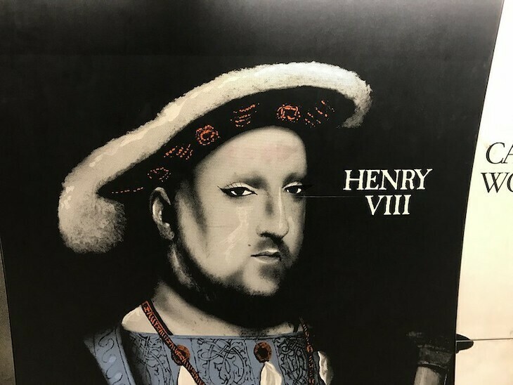 A portrait of Henry VIII. Someone has enhanced his eyebrows with a pen