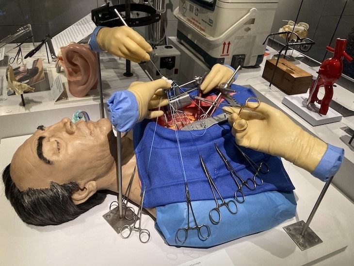 A model of a body undergoing open chest surgery