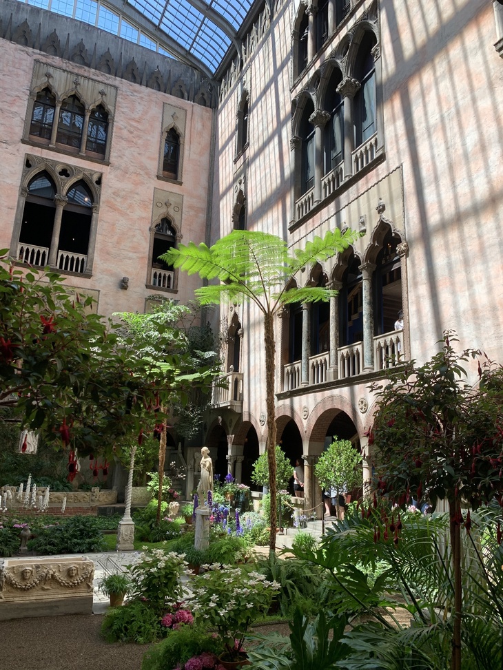 Best Things to Do in Boston: View from inside the Isabella Garden Museum, specifically the interior garden area. 