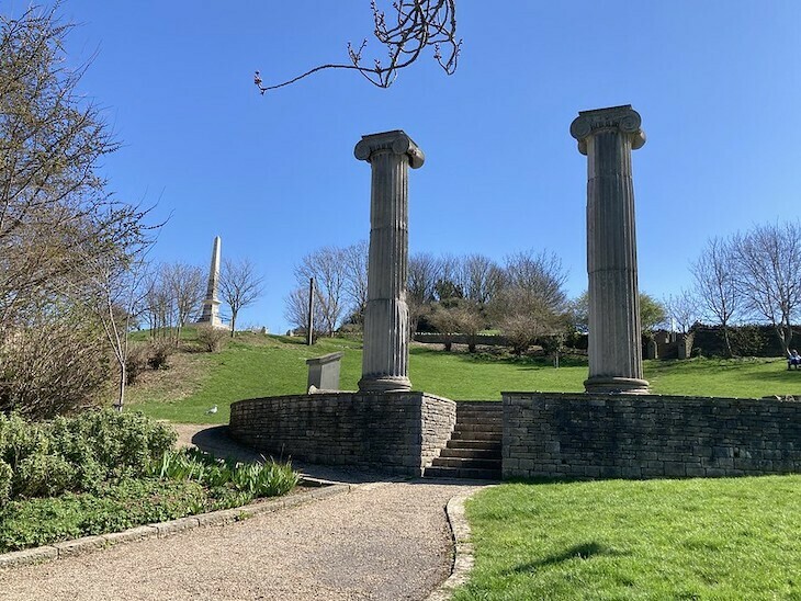 A matching pair of Ionic columns in Prince Albert Gardens, Swanage