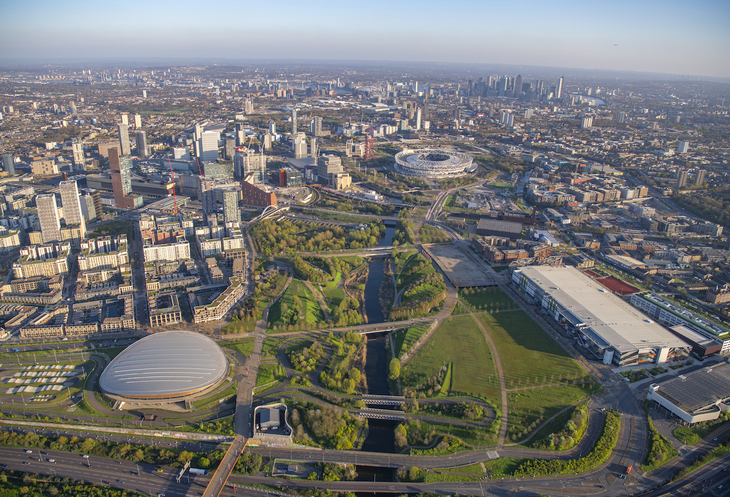 The Olympic Park from above looking verdant