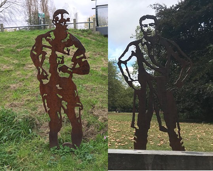 Flat steel sculptures of Ledley King and Walter Tull