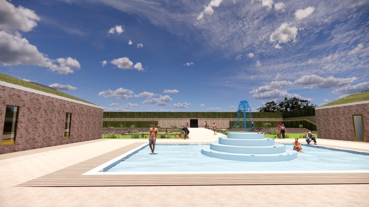 Valentines Park lido:  CGI mock up showing the lido fountain