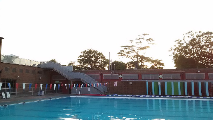 The outdoor pool at Charlton Lido, without anyone swimming in it.