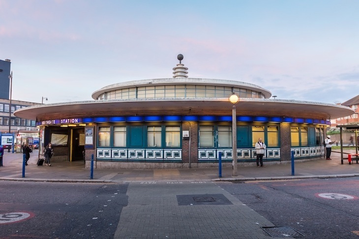 Southgate tube station looking like a UFO