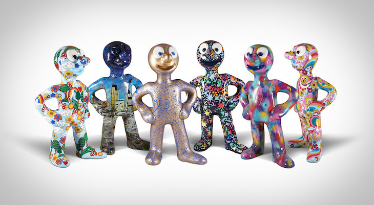 A selection of Morph statues each painted differently