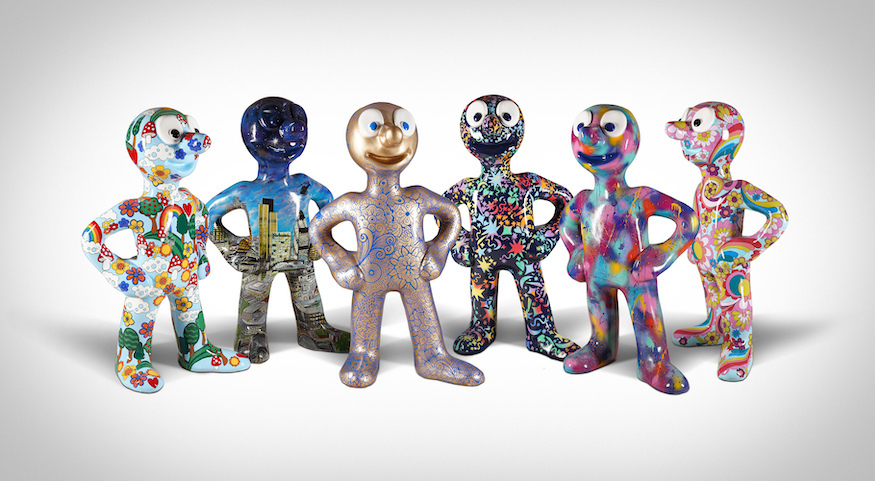 A selection of Morph sculptures each painted differently