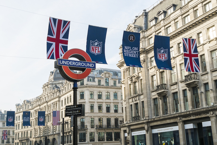 NFL in London: NFL and Union Jack flags strung up over Regent Street.