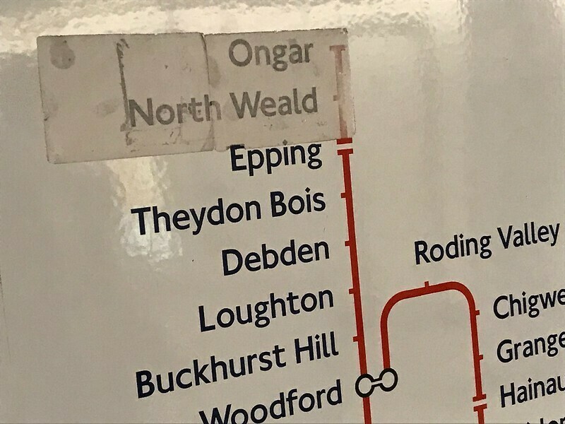 A central line route map with the Epping Ongar route still shown