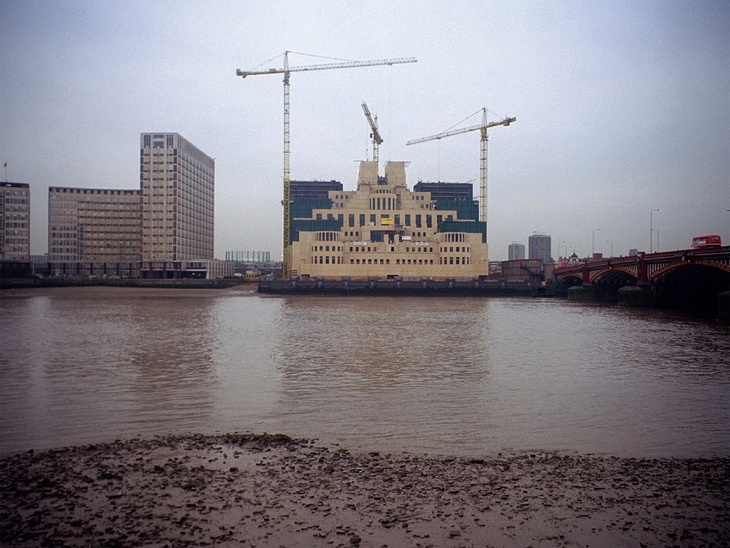The MI6 building under construction from across the Thames