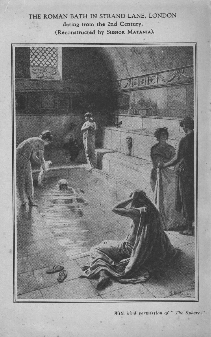Etching or Roman women bathing in the baths