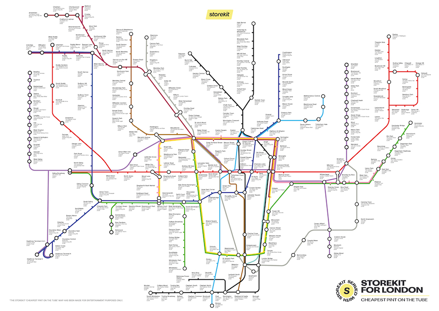 A map showing the cheapest pint at each station