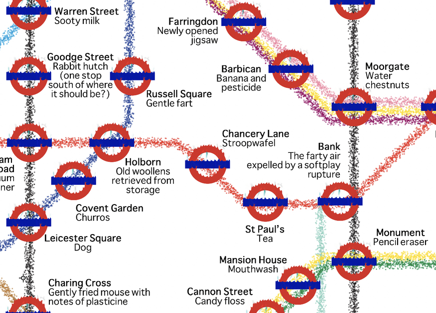 A closeup of smelly tube map
