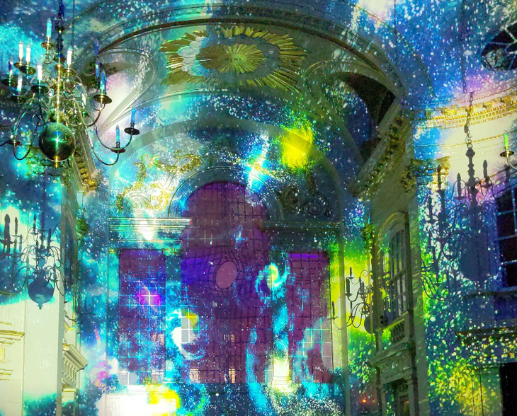 A church lit up in ethereal, dazzling colour