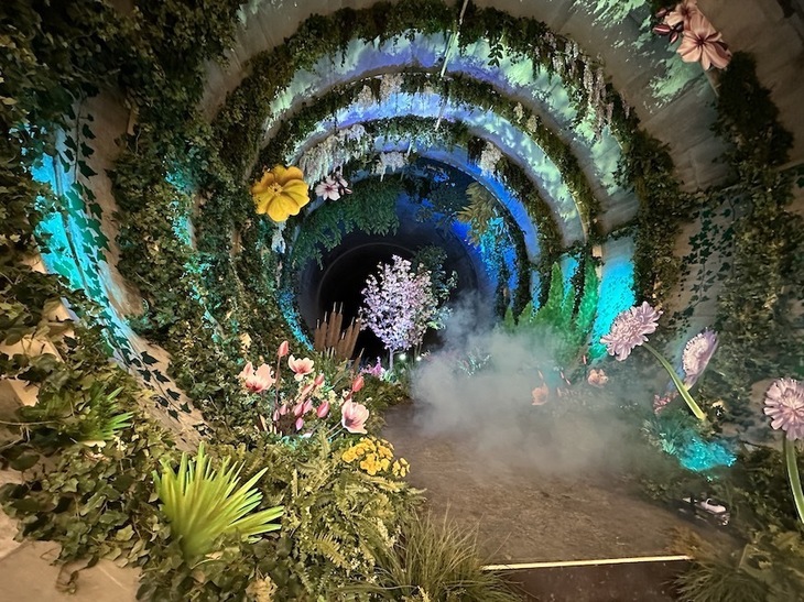 A magical looking garden in a sewer tunnel