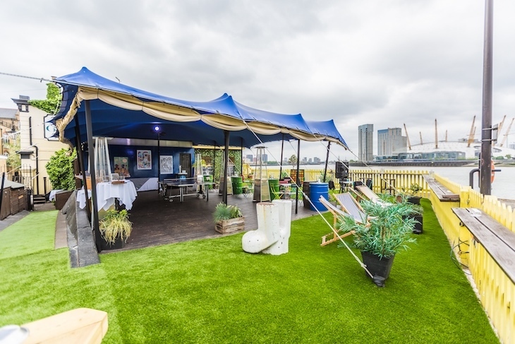 Right on the Thames, The Gun's beer garden is one of the best in London