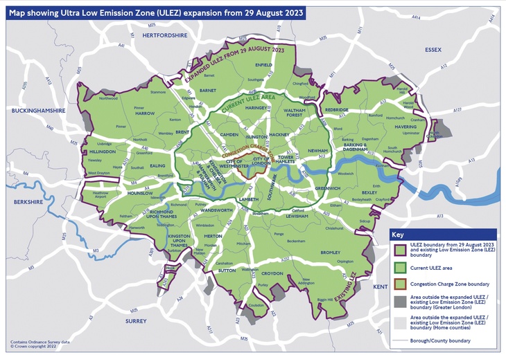 A map of the ULEZ zone, covering all of Greater London
