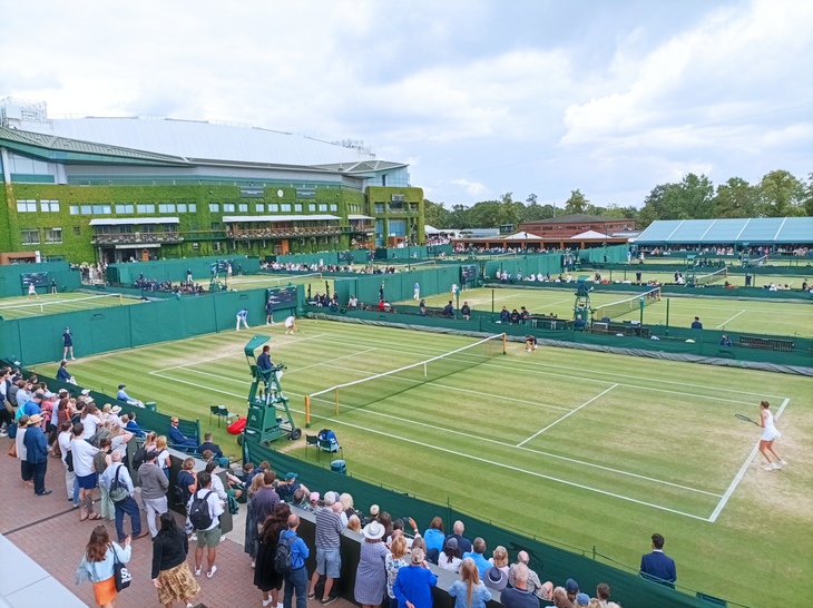 How to queue for Wimbledon:  A wide shot of ground courts at Wimbledon