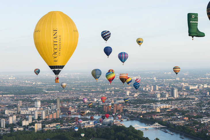 Hot air balloon London: Hot air balloons taking off from Battersea Park