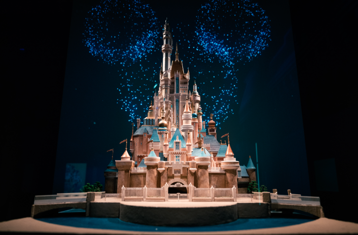 A replica of a Walt Disney castle on display in an exhibition
