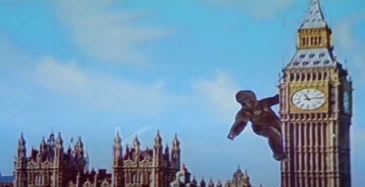Queen Kong movie with the giant ape hanging off Big Ben